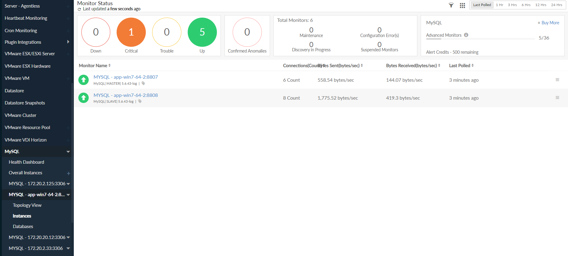 instances page of mysql